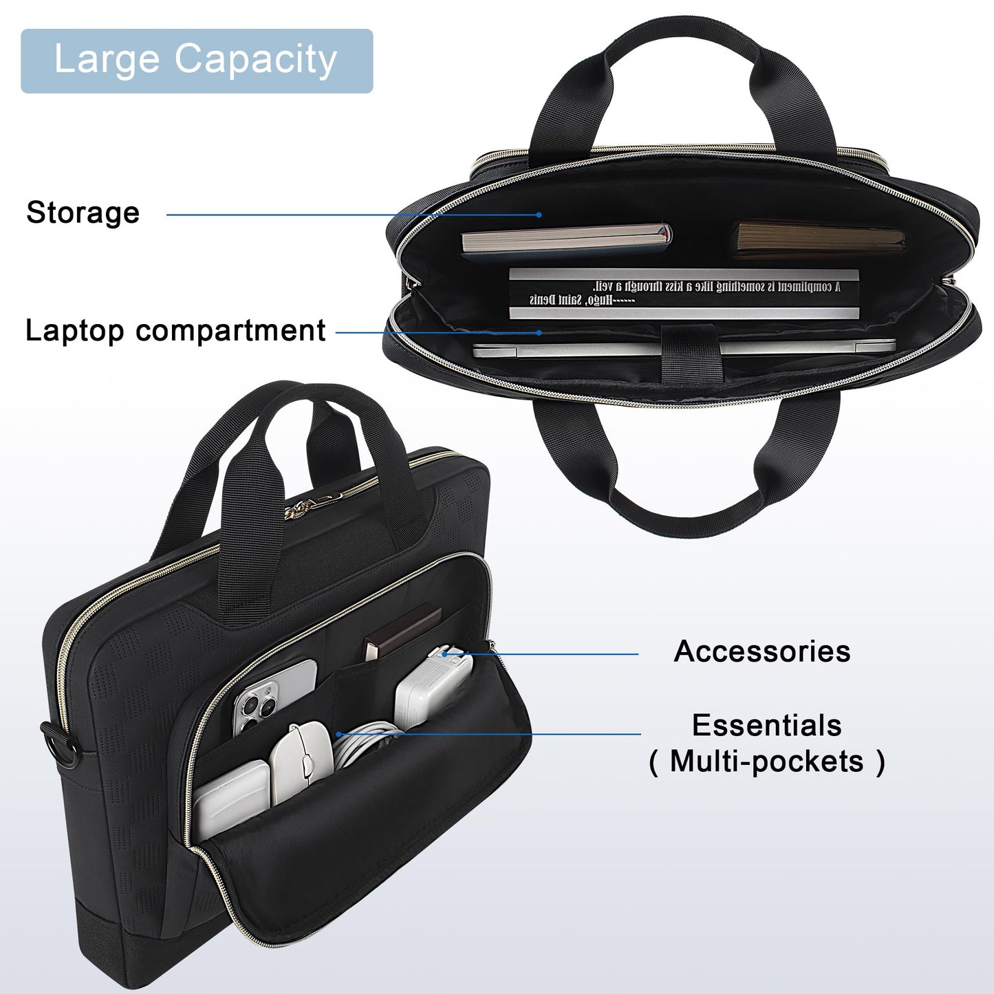 DOMISO 17 inch Laptop Bag 17.3 inch Laptop Sleeve Waterproof Laptop Shoulder Bag 17 inch Laptop Case for Men Women Business Office Work Computer Bag 17 Inch Adjustable Messenger Bag, Black