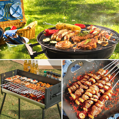 Barbecue Skewer, BearMoo 17” Stainless Steel Shish Kabob Skewers – 0.35” Width Flat BBQ Metal Skewers for Grilling (Set of 6 Skewers + 2 Grill Racks + 1 Handy Storage)