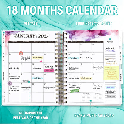 Planner 2026-2027, 18 Months Academic Daily Weekly Monthly Planner Yearly Agenda January 2026 – June 2027, Page Tabs, Separator Page, Inner Pocket, Bookmark, Stickers, Sticky Note Set, 7.9" x 9.8"