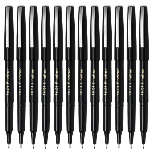 Pilot Fineliner Marker Pens, Fine Point, Black Ink, Dozen Box