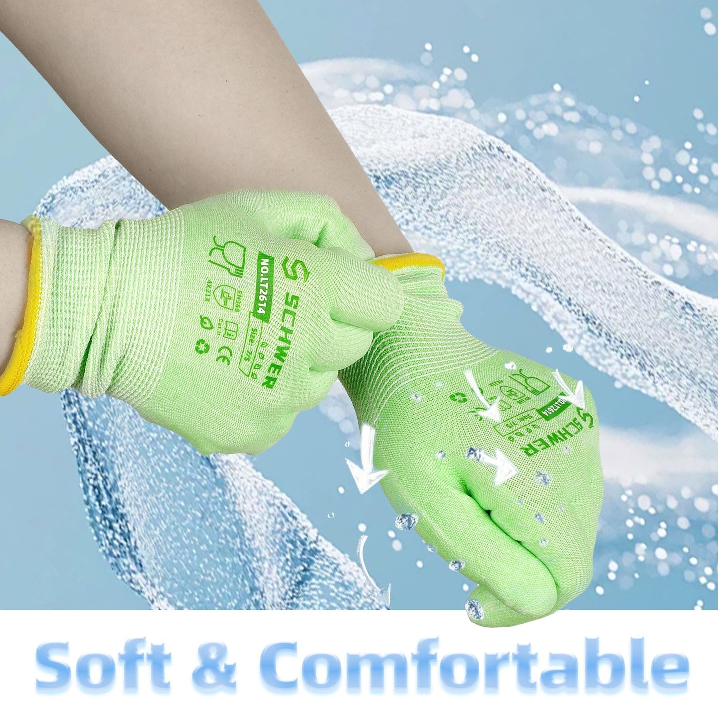 Schwer 12 Pairs Gardening Gloves, Water-based PU Coating, Ultimate Environmental Safety, Comfortable and Breathable Garden Gloves for Men and Women, Working Gloves for DIY, Outdoor Activities, M