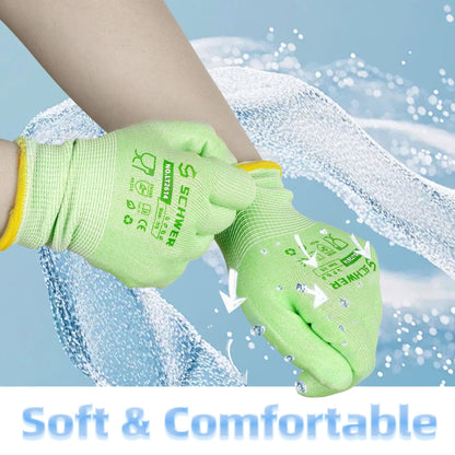 Schwer 12 Pairs Gardening Gloves, Water-based PU Coating, Ultimate Environmental Safety, Comfortable and Breathable Garden Gloves for Men and Women, Working Gloves for DIY, Outdoor Activities, M
