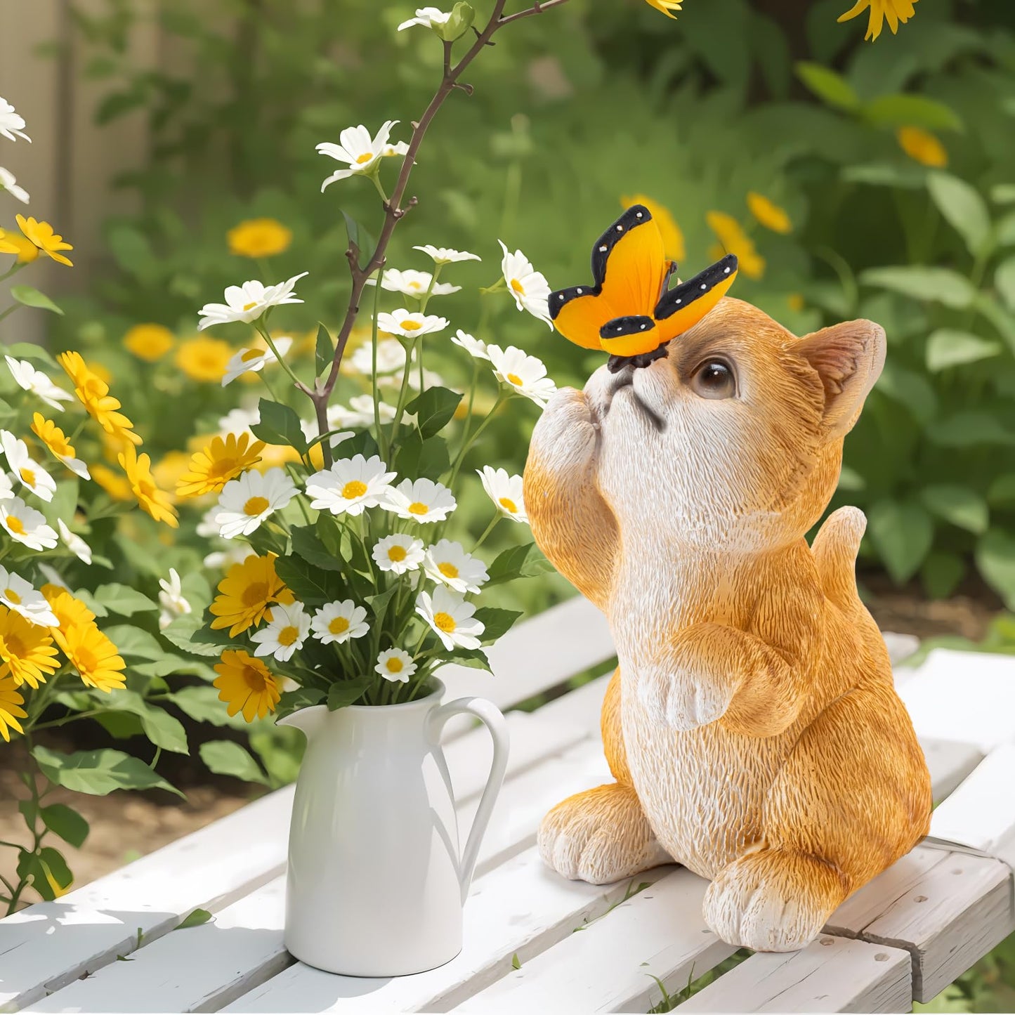 Solar Garden Cat Statue,Resin Outdoor Cat Decor with Solar Butterfly Changing Light for Yard Lawn Patio Home,Unique Gift for Mom Women Grandma