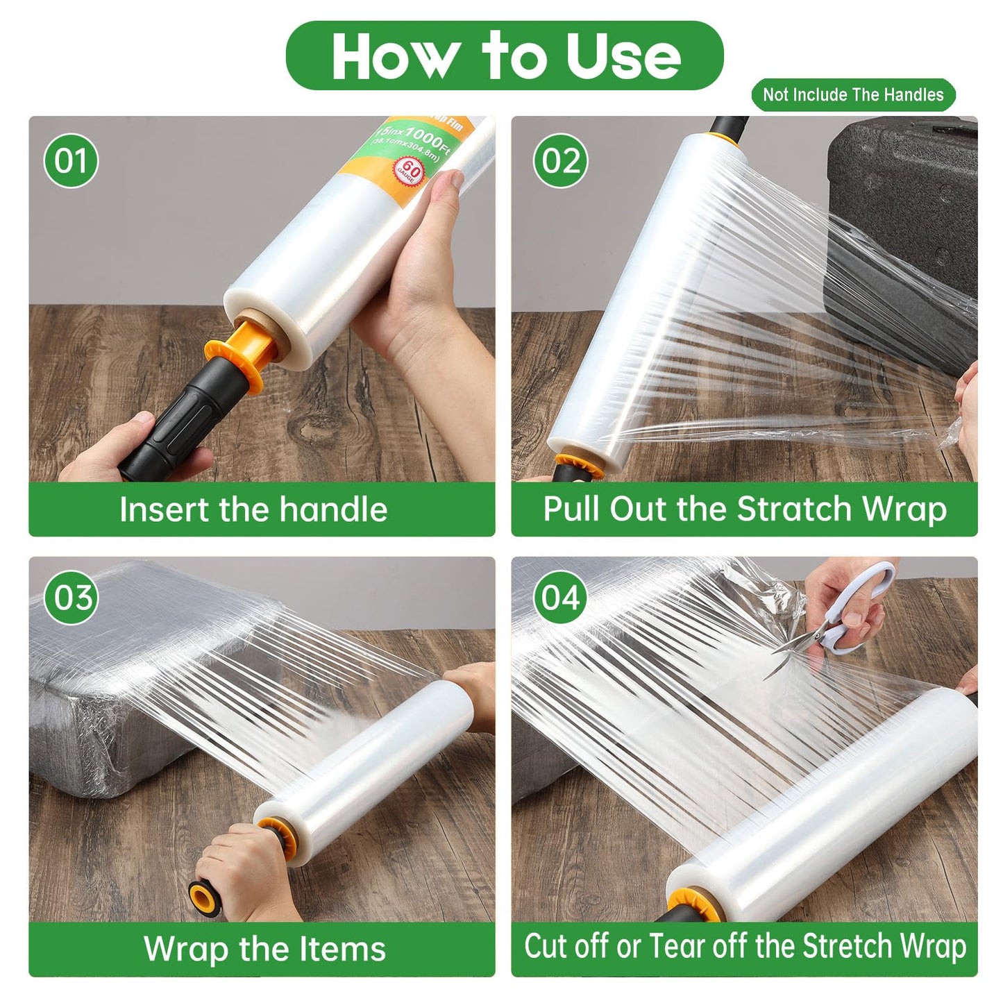 2 Packs Stretch Wrap Stretch Film 15" X 1000 Feet Shrink Wrap Packing Moving Suppliers 60 Gauge Plastic Wrap for Pallet Wrapping Shipping and Surface Protection