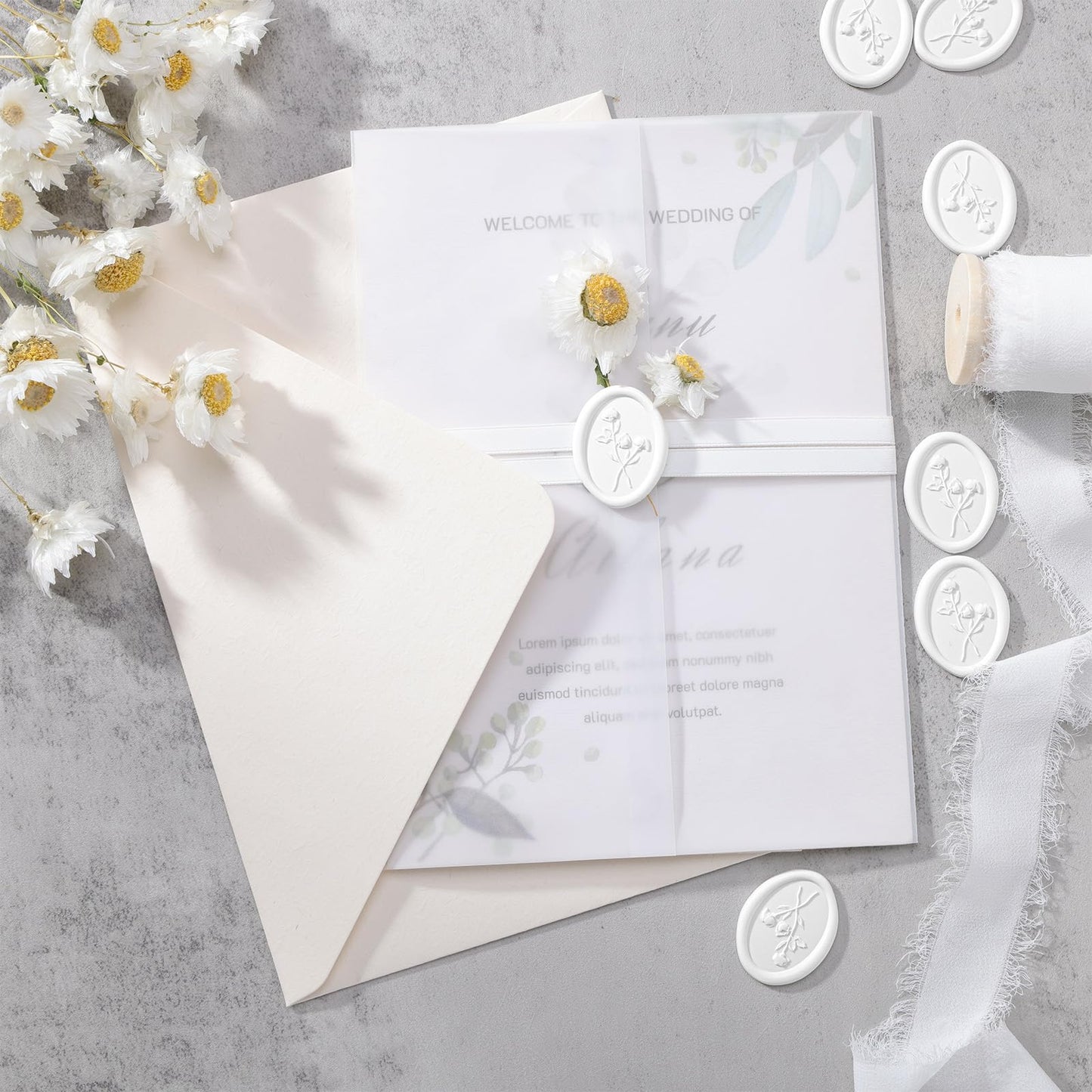 UNIQOOO 3D Floral Wax Seal Stickers - 50Pcs Elegant Oval Self-Adhesive Seals in Snow White, for Wedding Invitations, Christmas, Envelopes & Party Decor