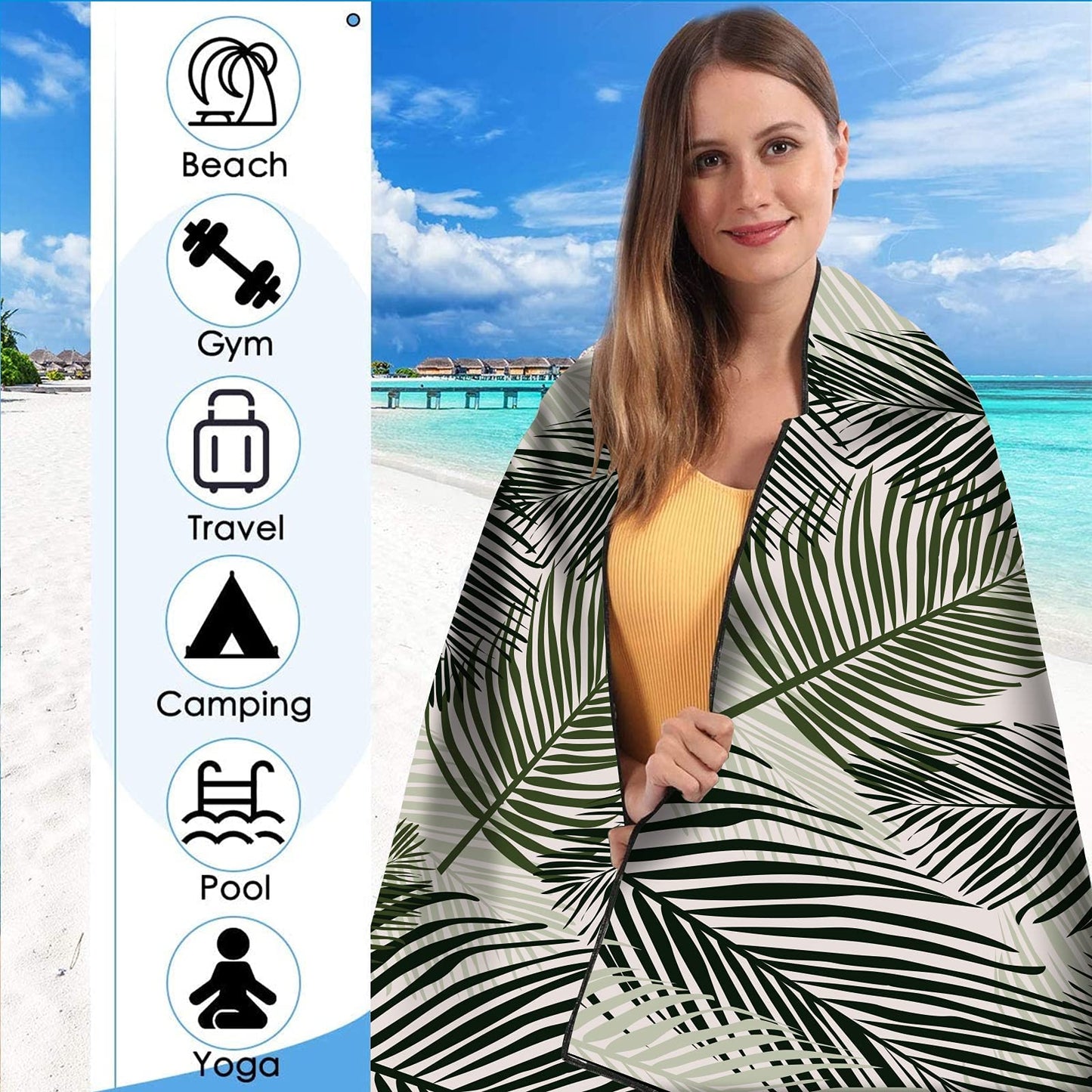 Beach Towel, 71"x32" Double Sided Oversized Microfiber Beach Towel for Adult, Lightweight Extra Large Quick Drying Towel for Swimming Sports Beach Gym