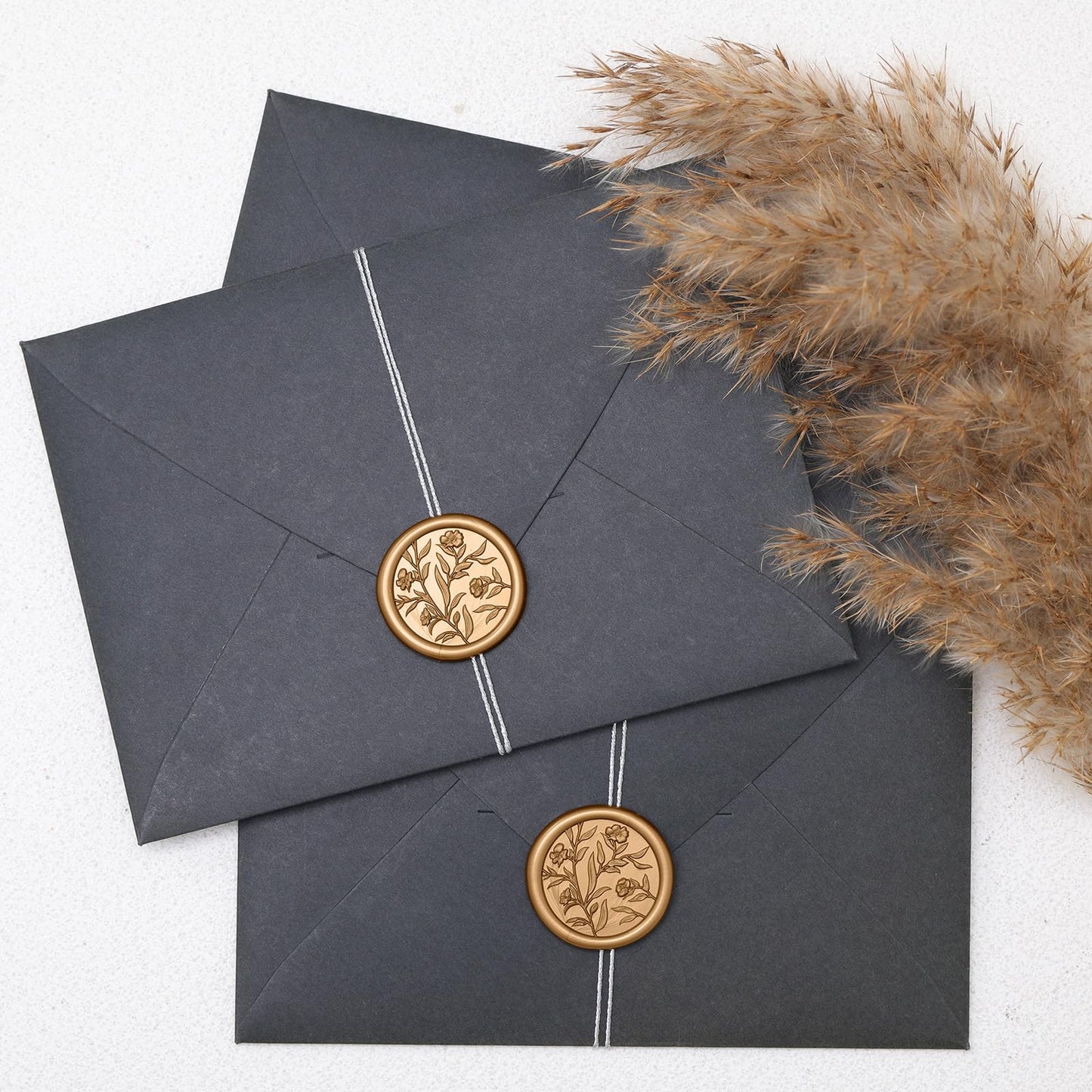UNIQOOO Wax Seal Stickers - 3D Flower Wedding Invitation Envelope Seal Sticker, 50 Pcs Self- Adhesive Stickers, Perfect for Invitation, Christmas, Gift Wrapping (Anti Gold)