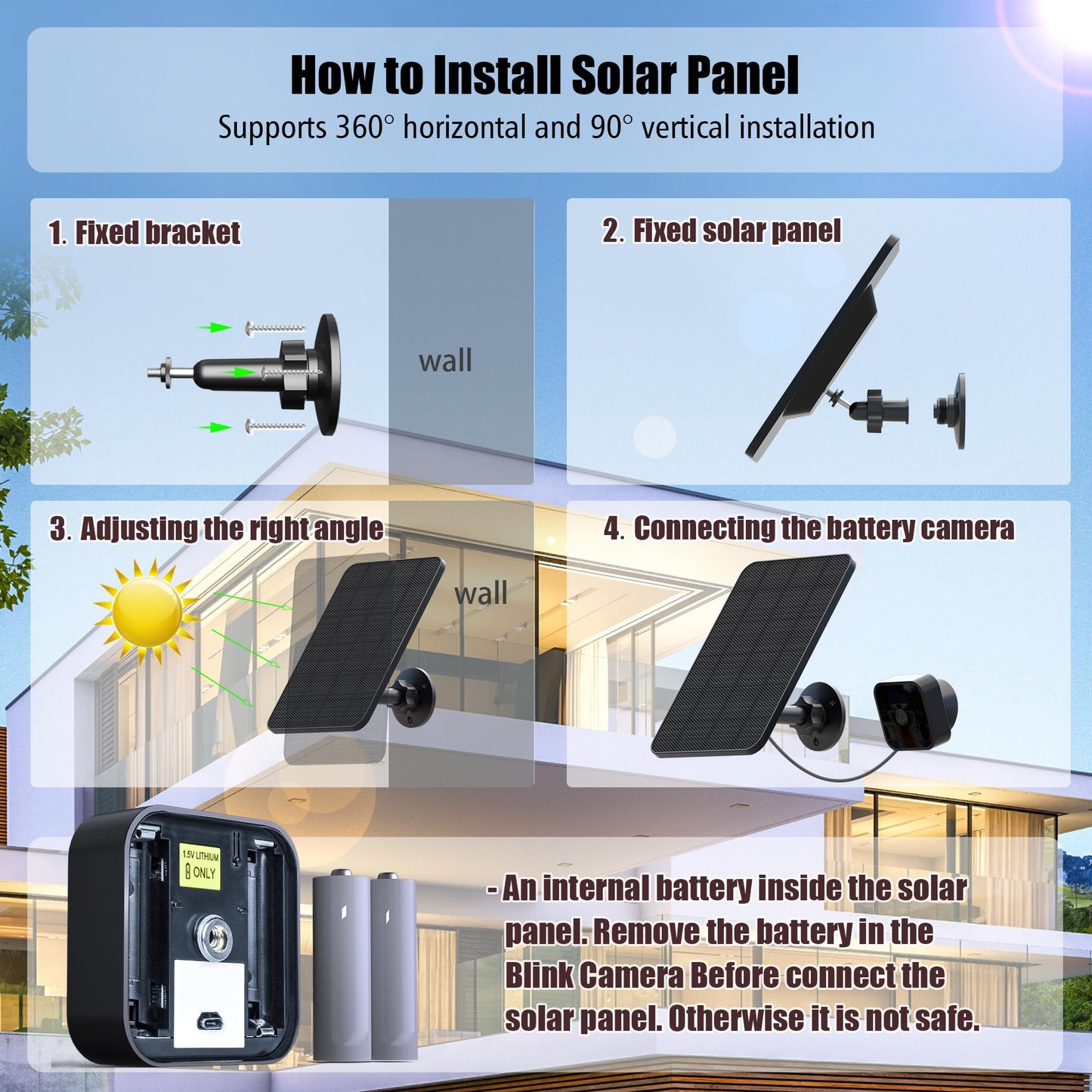 Rhorawill Solar Panel for Blink Outdoor 4(4th Gen)/Blink Outdoor(3rd Gen) XT3 and Blink XT2/XT Camera(Not Included)/Blink Outdoor Camera,Blink Solar Panel with Mount 13.1ft Cable Rubber Plug