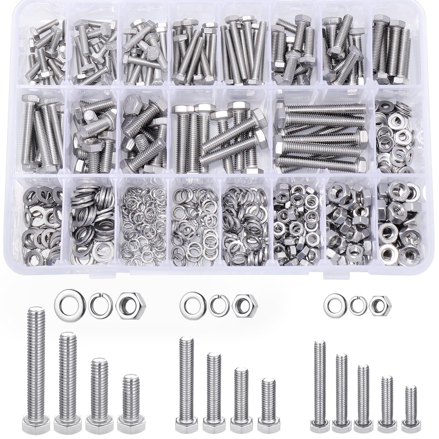 602PCS Metric Nuts and Bolts Assortment Kit - Heavy Duty M4 M5 M6 Stainless Steel Screws Assortment, Assorted Machine Screw Set with Flat & Spring Washers, Hex Head Cap Screws Bolts and Nuts Kit