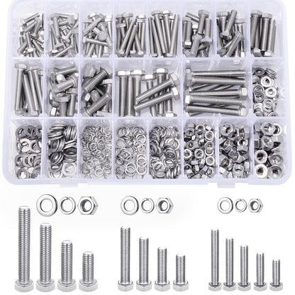 602PCS Metric Nuts and Bolts Assortment Kit - Heavy Duty M4 M5 M6 Stainless Steel Screws Assortment, Assorted Machine Screw Set with Flat & Spring Washers, Hex Head Cap Screws Bolts and Nuts Kit