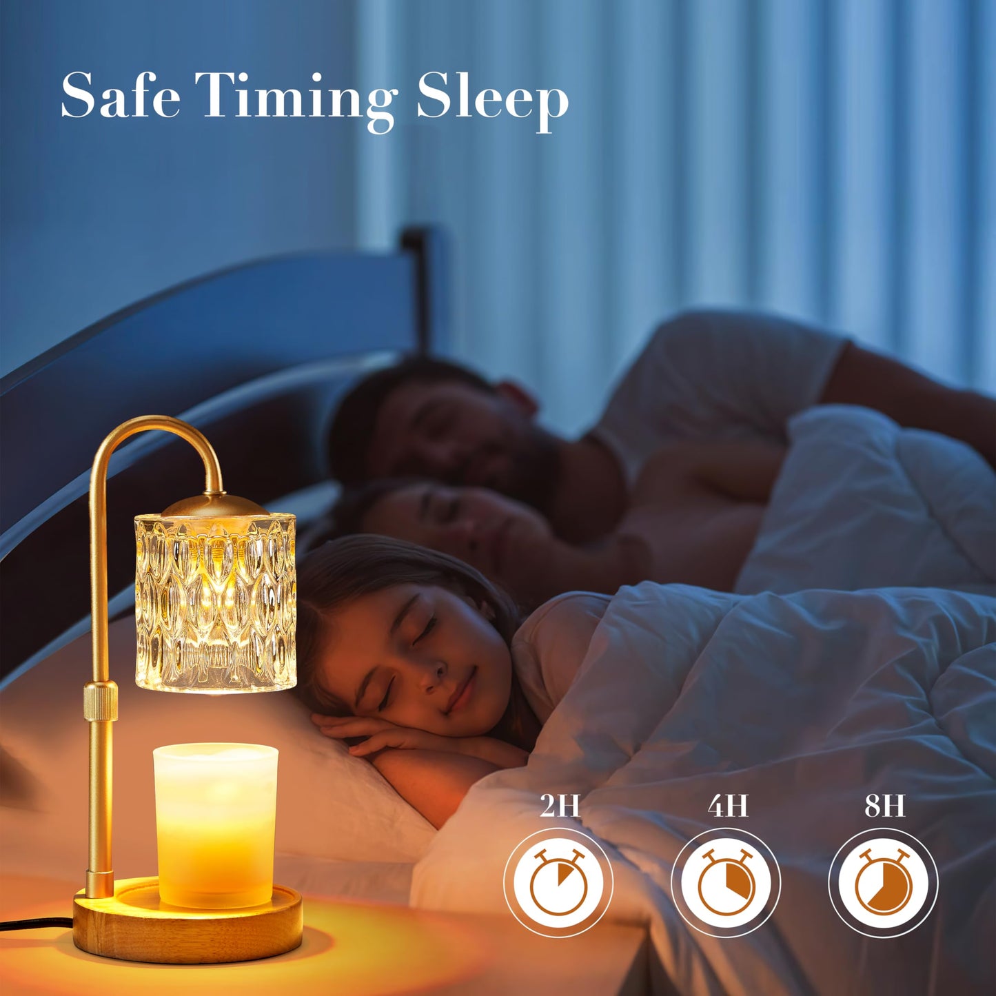 Briever Dimmable Candle Warmer Lamp with Timer, Height Adjustable Electric Candle Wax Warmer for All Size Jar Candles, Top-Down Light Heat Melting Wax with 2 Bulbs & Wooden Base for Gifts Home Decor