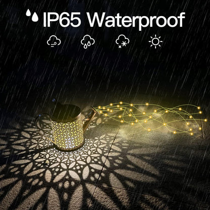 QOCNAM Solar Watering Can with Lights, Retro Metal Hanging Solar Lantern with String Lights, Solar Lanterns Outdoor Waterproof Garden Decor, Star Art Lamp Decorative for Walkway Backyard Patio Lawn