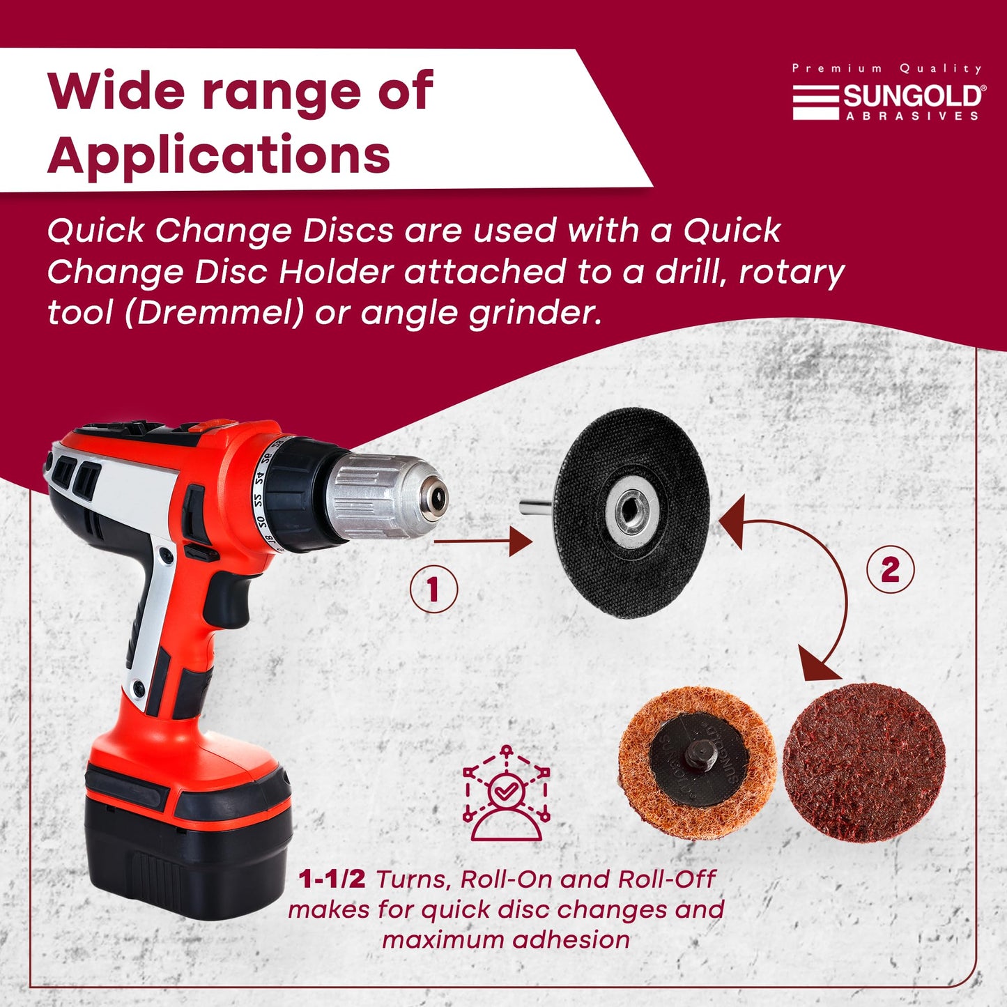 Sungold Abrasives 74903 Medium Non Woven Surface Conditioning R-Type Quick Change Disc, 2-Inch, Maroon (25/Box)