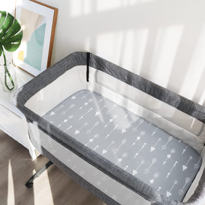 Bassinet Fitted Sheet(33" x 20"), 4 Pack for Most Bedside Sleeper Bassinet, Bassinet Sheets, Breathable & Soft Microfiber, Grey/Navy