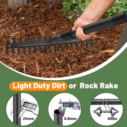 Rake for Lawn, 63" Long Handle, 17 Inch Wide Heavy Duty Garden Rake Thatch Leaf Rakes for Raking Leaf Loosening Soil Gathering Mulch Leveling Rocks, Rustproof Metal Bow Rakes for Leaves Grass