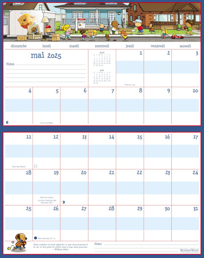 2025 MotherWord Ultimate Fridge Magnetic Hanging Calendar, 16-Month, Sept 2024 - Dec 2025, French, Medium Side by Side Version, 15" x 9.5" (MWMFT12825)