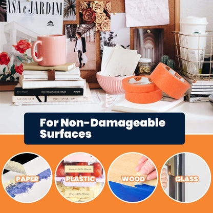 TAPEBEAR Orange Masking Tape 48mm x 50m, General Purpose Paper Tape for Painting, Labeling, DIY Arts Crafts, Home Office School Projects, 6Rolls