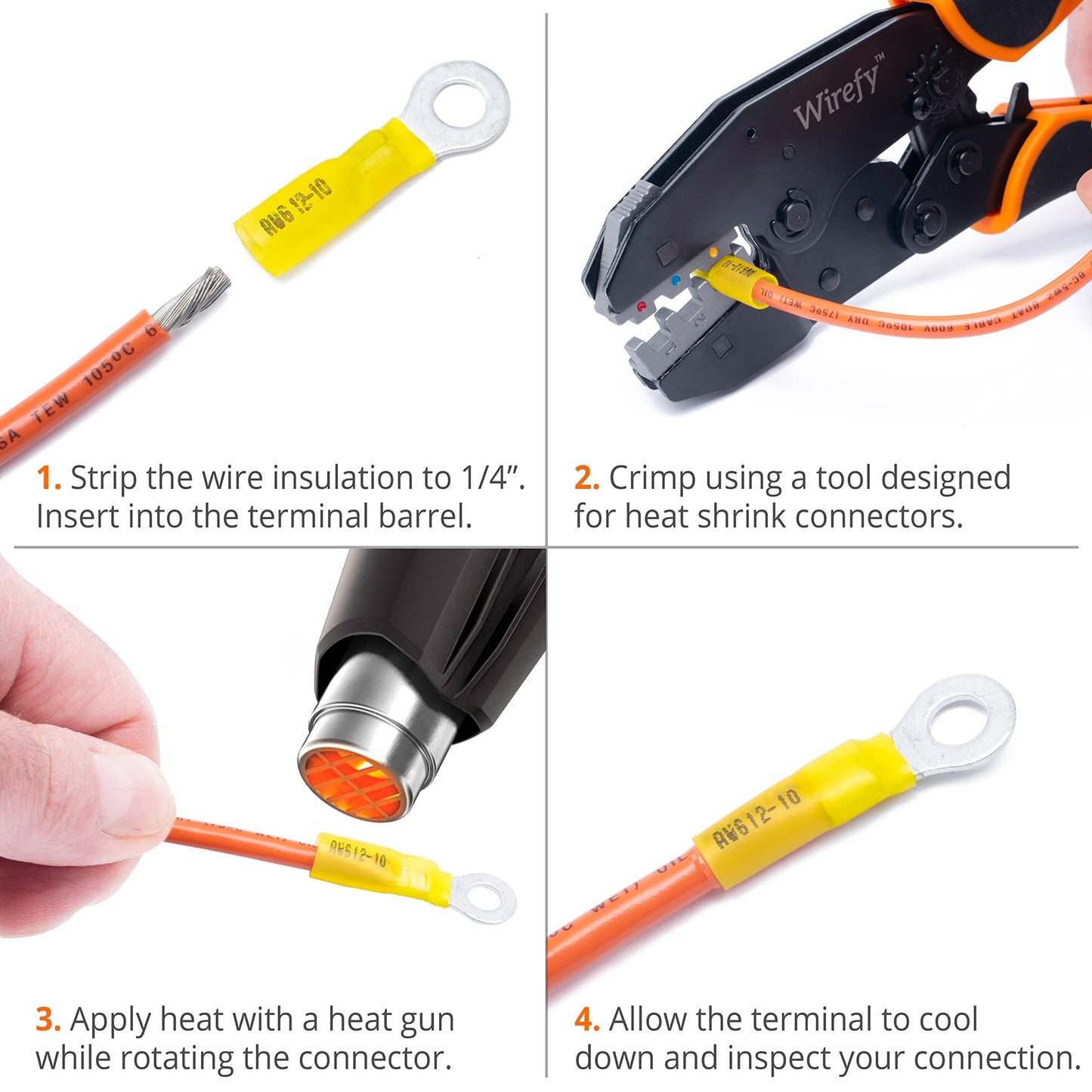 Wirefy Heat Shrink Wire Connectors - Electrical Connectors Kit - Marine Automotive Crimp Terminals - Ring Fork Spade Butt Splices - 22-10 Gauge - 120 PCS