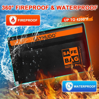 Small Fireproof Bag for Cash and Documents (9.5 x 5.8"), 4200°F Upgraded Fireproof Money Bag Set for Valuables (2-Pack) with Waterproof Zipper & Lining