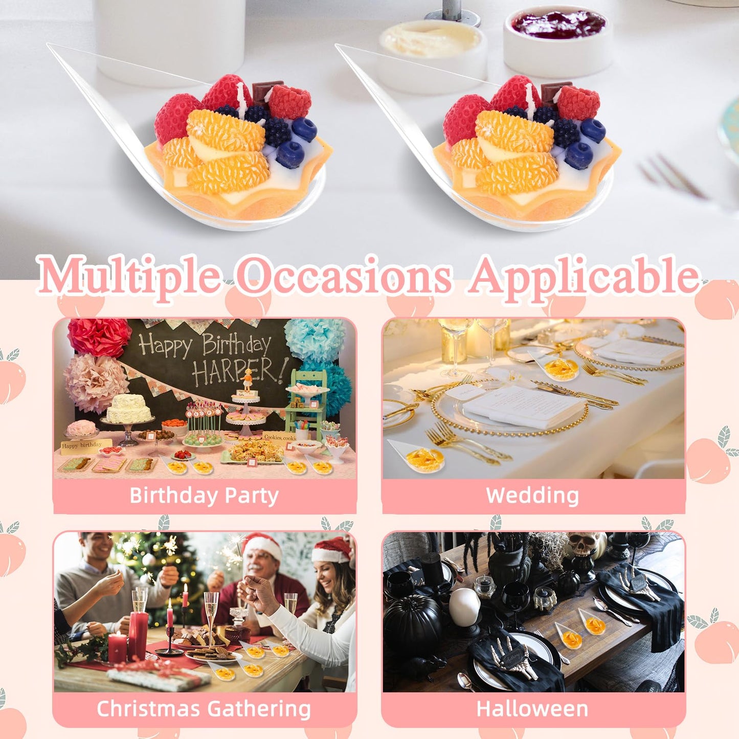 LIOUCBD 200Pcs Tear Drop Mini Appetizer Plates, Plastic Dessert Cups, Clear Tasting Spoons, Disposable Asian Spoon for Serving Small Desserts Cakes Bowls Appetizers Sample Serving Party