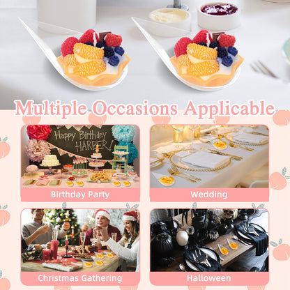 LIOUCBD 200Pcs Tear Drop Mini Appetizer Plates, Plastic Dessert Cups, Clear Tasting Spoons, Disposable Asian Spoon for Serving Small Desserts Cakes Bowls Appetizers Sample Serving Party