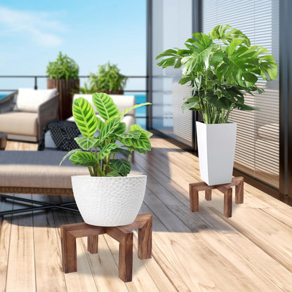 Plant Stand, Indoor/Outdoor Wood Plant Holder, Single Flower Pot Stand, Sturdy Planter Stand (Walnut, Fit 5-15inch pots)