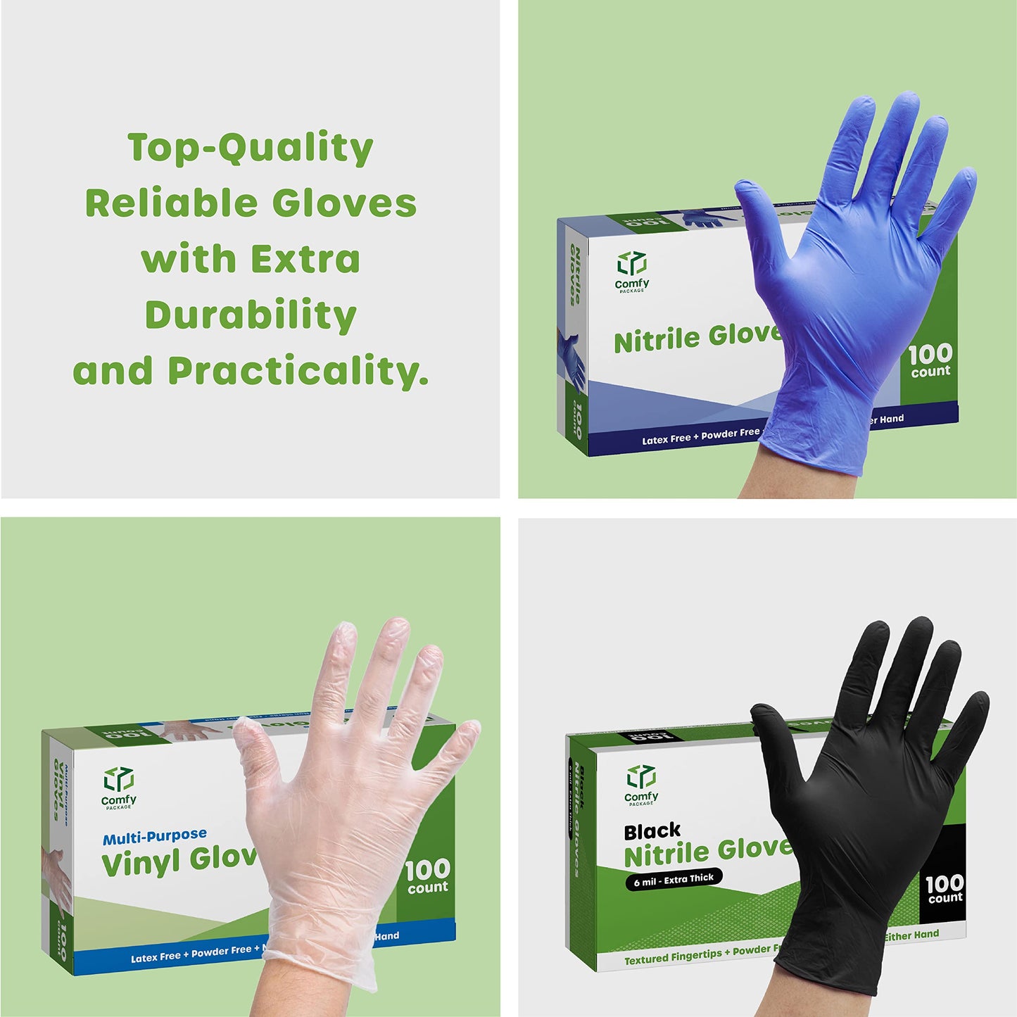 Comfy Package [200 Count] Synthetic Vinyl Blend Disposable Gloves Non-Sterile, Powder & Latex Free, Chemical Resistance Gloves - Medium