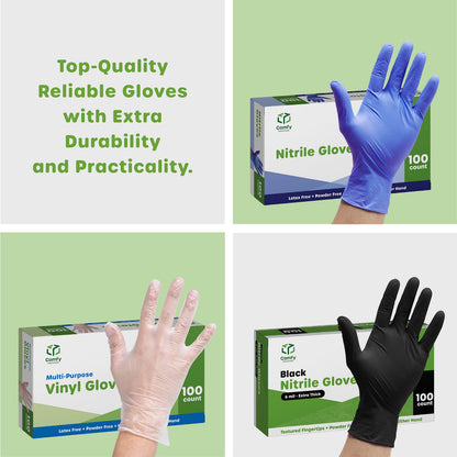 Comfy Package [200 Count] Synthetic Vinyl Blend Disposable Gloves Non-Sterile, Powder & Latex Free, Chemical Resistance Gloves - Medium