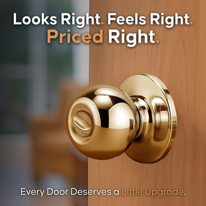 Copper Creek BK2030PB Ball Door Knob, Privacy Function, 1 Pack, Polished Brass