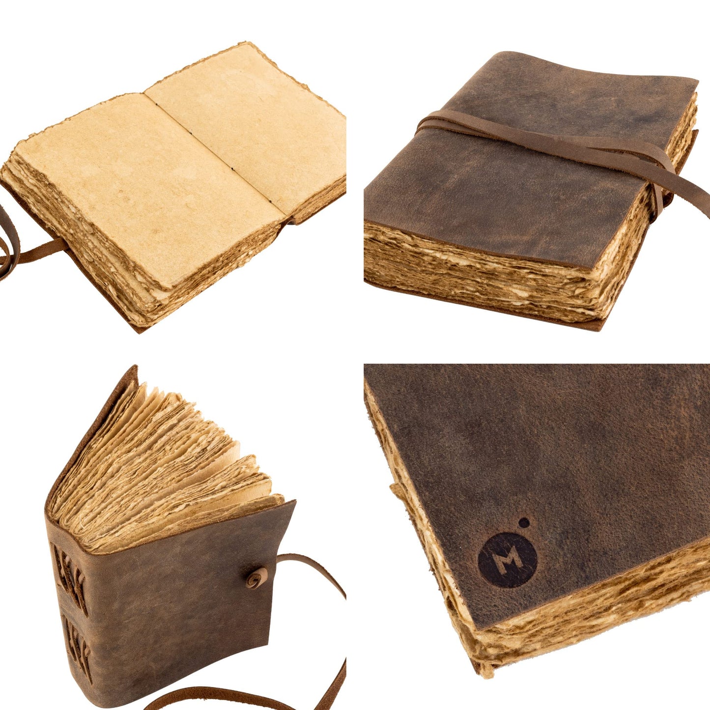 Vintage Leather Journal, 240 Pages Tree-Free Cotton Deckle Edge Paper, Blank Leather Bound Journal Book of Shadows, Antique Handmade Art Journal Old Style Notebook, MOONSTER® Leather Sketchbook 7"x5"