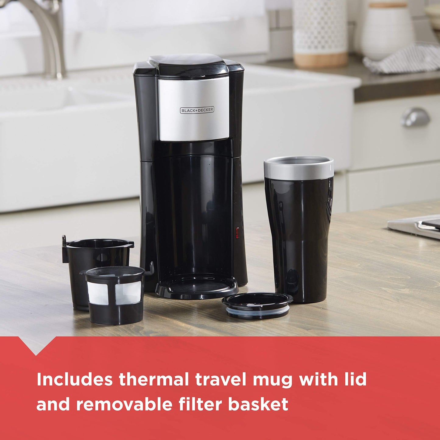 BLACK+DECKER Single Serve Coffee Maker, Includes One Dishwasher Safe Travel Mug (16oz), CM618C Black