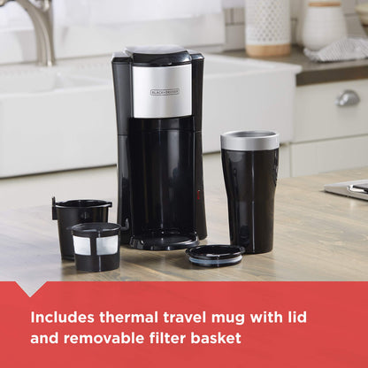 BLACK+DECKER Single Serve Coffee Maker, Includes One Dishwasher Safe Travel Mug (16oz), CM618C Black