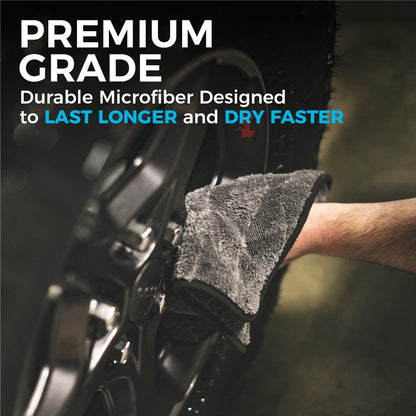 The Rag Company - The Gauntlet Drying Towel - 70/30 Korean Blend Microfiber, Designed to Dry Vehicles Faster Without Scratching Paint or Glass, 900gsm, 12in x 12in, Grey (3-Pack)