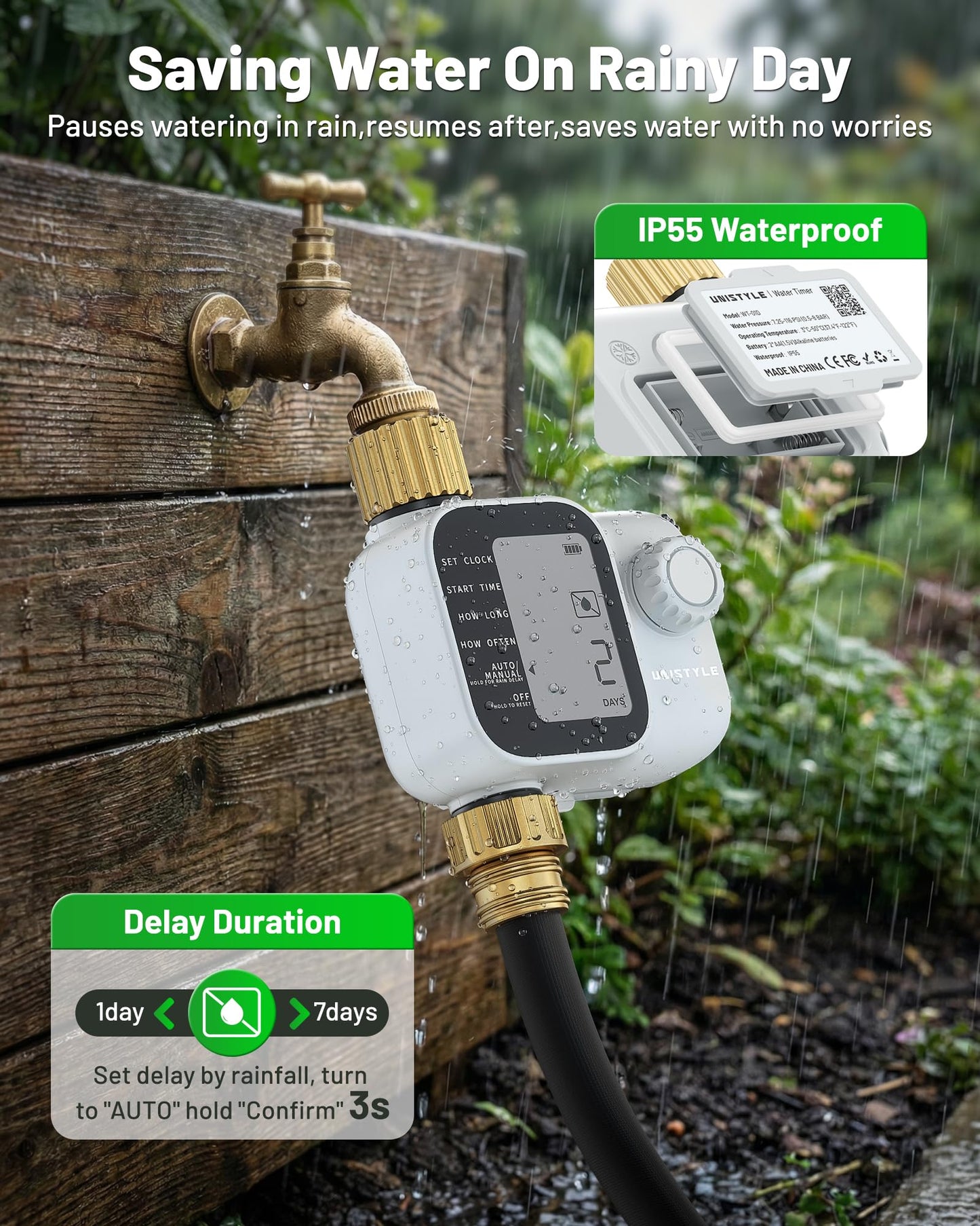 2027 New Upgrade Sprinkler Timer with Brass Inlets, Unistyle Programmable Water Timer for Garden Hose, IP55 Waterproof Hose Timers with Manual and Automatic Irrigation Timers for Yard and Lawn Patio