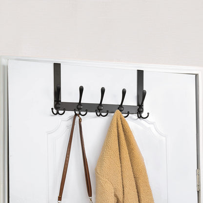 SKOLOO Over The Door Hook 5 Tri Hooks, Stainless Steel Heavy Duty Over Door Hook for Hanging Coats Clothes Towels, Over Door Hanger for Bathroom Bedroom, Black