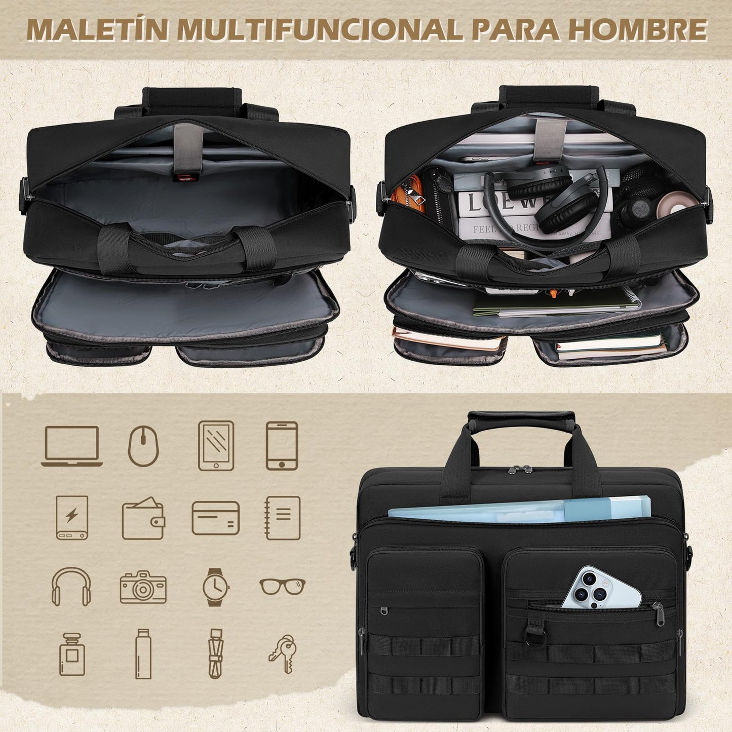 RAINSMORE Professional Messenger Bag for Men 15.6 17.3 inch, Laptop Bag, Waterproof Polyester, Computer Bag Business