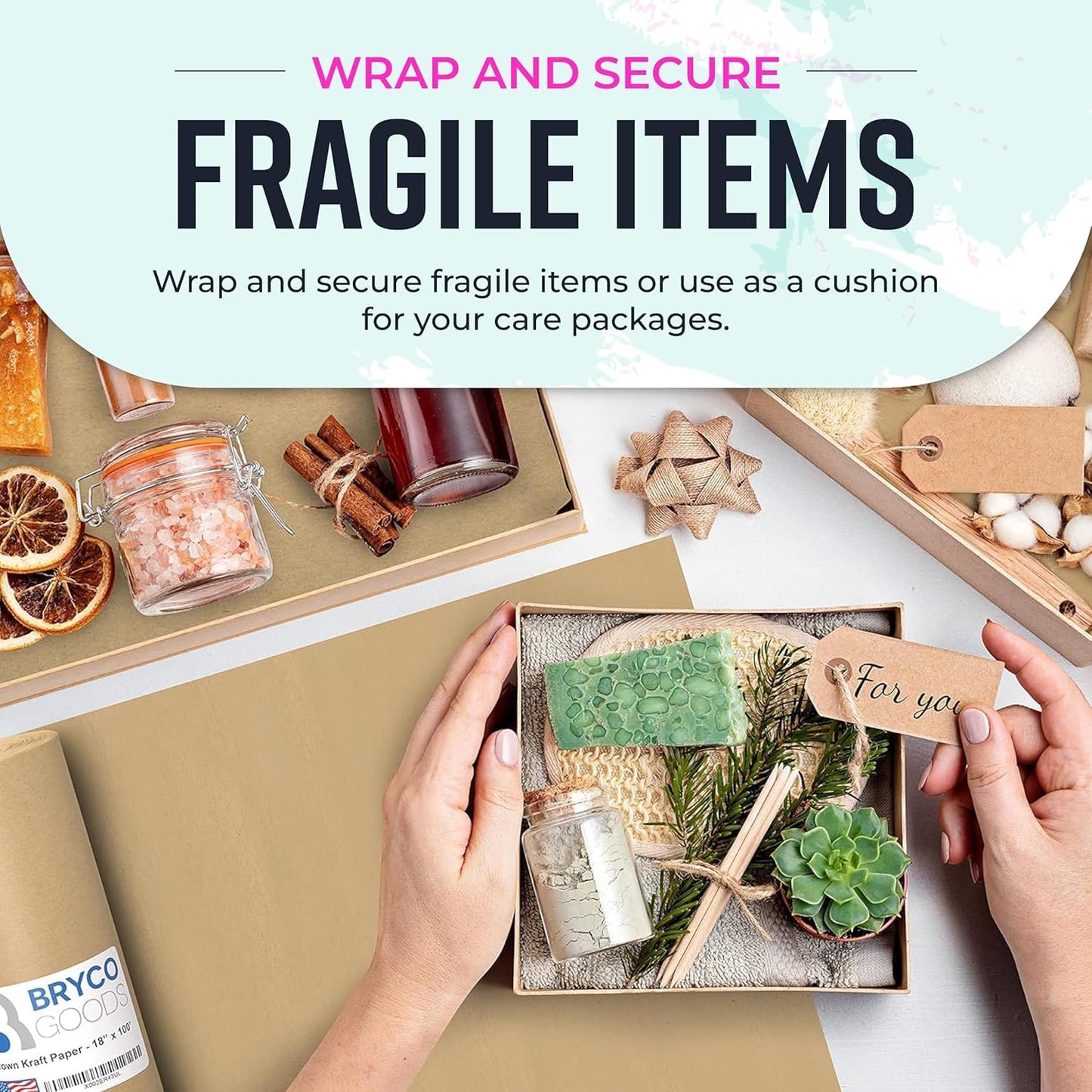 Bryco Goods 18" x 1200"(100’) Brown Wrapping Paper - Kraft Paper Roll for Packing, Arts & Crafts, Gift Wrapping, Bulletin Board, Banner, Bouquet Flower, Table Covering, Shipping & Moving Supplies