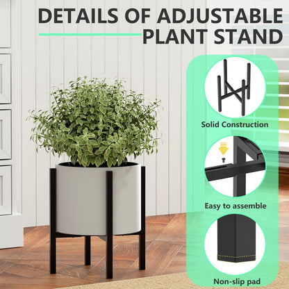 Adjustable Metal Plant Stand Outdoor & Indoor Fits for 8-14 inches Plant Pot Stand Mid Century Modern Planter Pot Holder Corner Plant Stands (black-1)