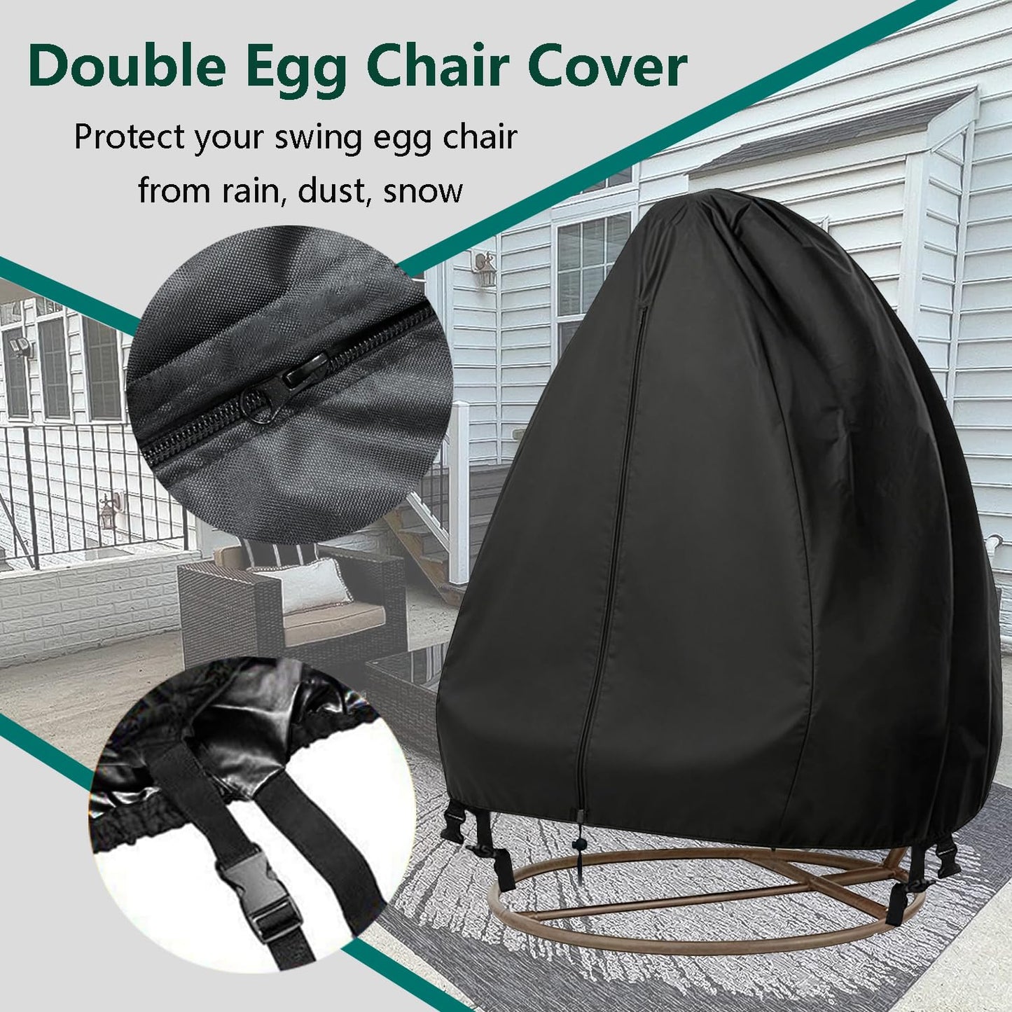 【Upgraded】 Patio Hanging Chair Covers with Zipper, Durable Large Wicker Egg Swing Chair Covers, Waterproof Heavy Duty Weather Resisatnt Outdoor Chair Cover, Windproof