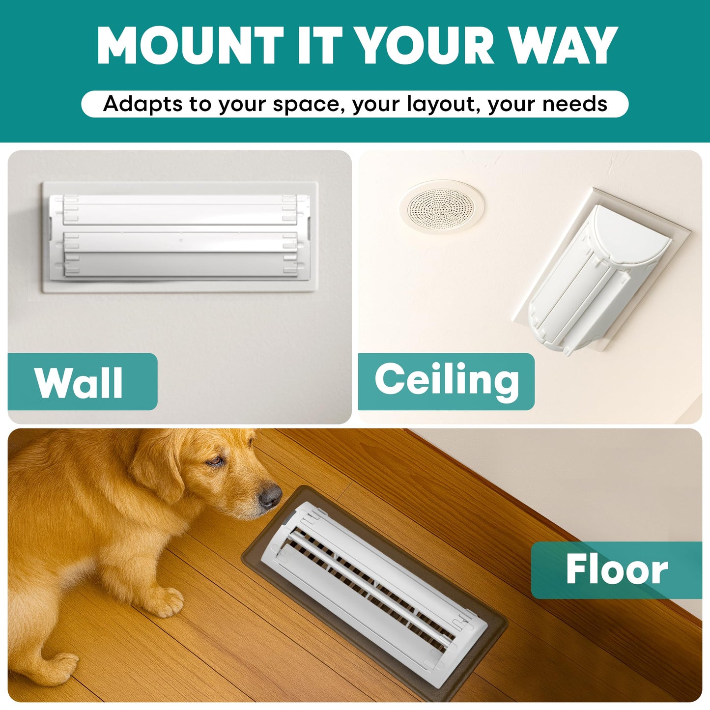 Air Vent Deflector with 6-Way Multi-Directional Airflow - 10x4", 2-Pack Heat Register Cover: Magnetic Vent Covers for Home Floor, Air Conditioner Deflector, Heater Diverter for Wall, Ceiling, AC Duct