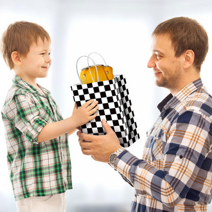 YQWIN 24Pcs Race Car Party Favor Bags Race Car Party Decorations Racing Gift Bags Black and White Checkered Goodie Treat Bag Wrapping Paper Bag for Checkered Racing Birthday Party Decorations