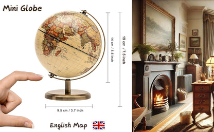 TOPGLOBE 14cm / 5.5 inch Antique Globe Mini World Globe - 14cm / 5.5 inch Diametre Metal Arc and Base Bronzed Colour