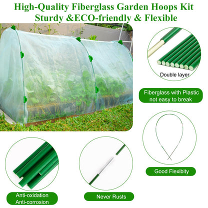 WYRJXYB Greenhouse Hoops Grow Tunnel 6 Sets of 8FT Long Garden Hoops, Rust-Free Fiberglass Frame for Garden Netting Raised Bed Plant Cloth Row Cover, DIY Plant Support Stakes (36 PCS)
