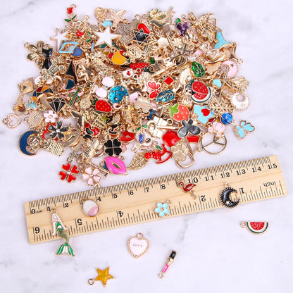 SANNIX 350Pcs Wholesale Bulk Lots Jewelry Making Charms Assorted Gold Plated Enamel Pendants for DIY Necklace Bracelet Earring Craft Supplies