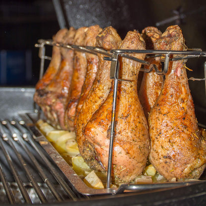 Chicken Leg and Wing Rack for Grill Smoker Oven - Easy to Use 12 Slots Chicken Leg Rack with Drip Tray - High Grade Stainless Steel Chicken Wing Rack Chicken Drumstick Holder for Perfect Cook