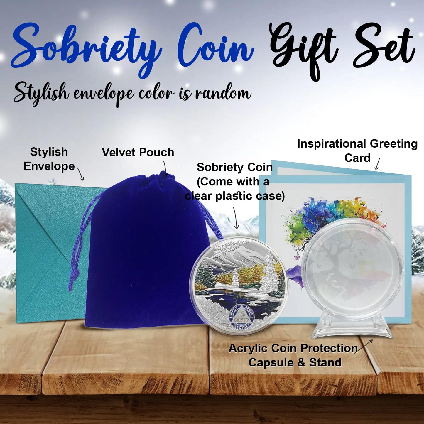 CHURYUML 1 Year Sobriety Coin 12 Month AA Coins 365 Day Sobriety Gifts Recovery Medallions Sober Chip Alcoholics Anonymous Token Sober Anniversary Gifts with Capsule, Display & Card