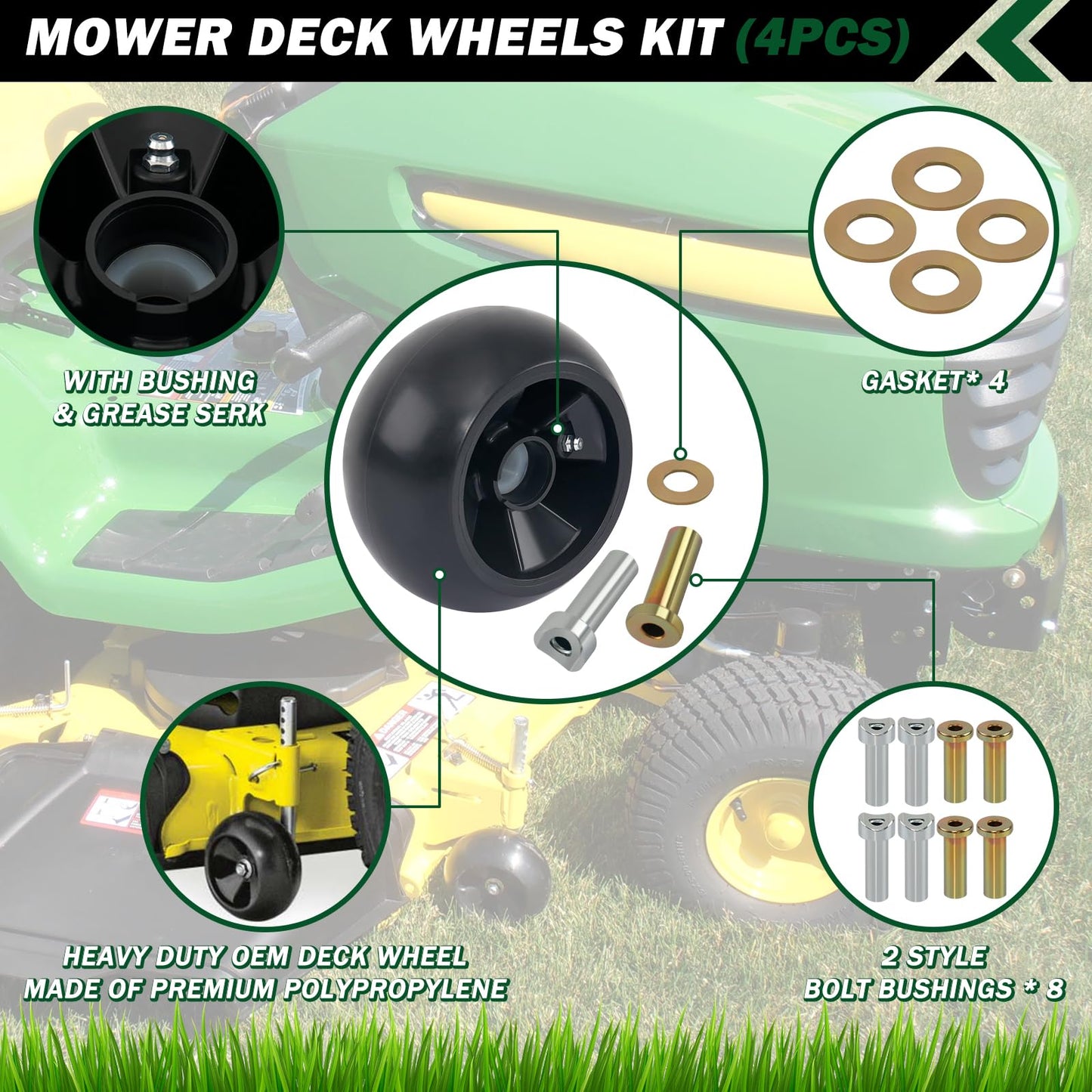 CheeMuii 4 Pack AM125172 Lawn Mower Deck Gauge Wheels Kit Fit for John Deere 48", 54", 60", 62“, 72" Deck Replace for AM125172 AM124706 210-300