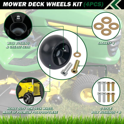 CheeMuii 4 Pack AM125172 Lawn Mower Deck Gauge Wheels Kit Fit for John Deere 48", 54", 60", 62“, 72" Deck Replace for AM125172 AM124706 210-300