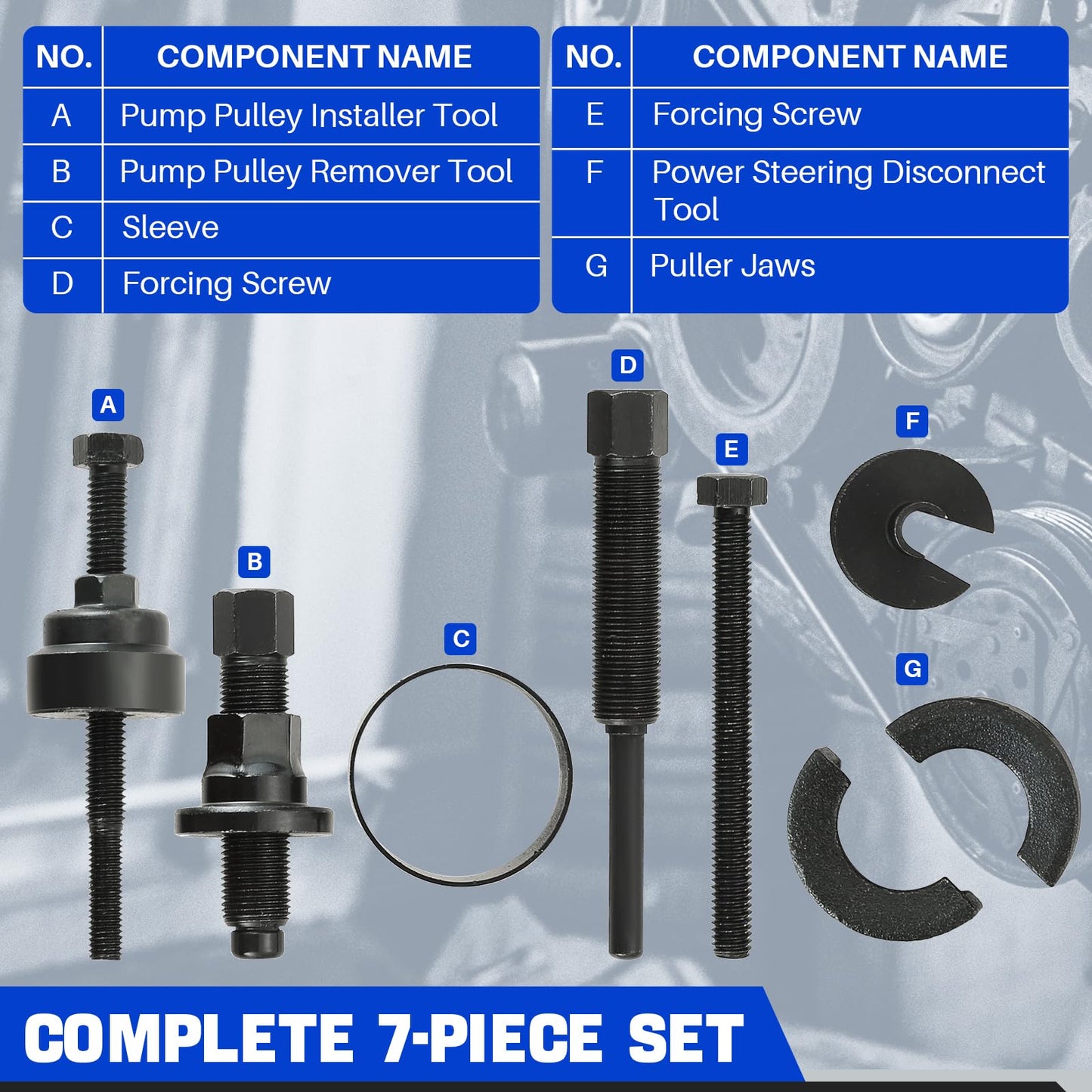 DASBET Power Steering Pump Pulley Removal Tool, Power Steering Pump Pulley Puller/Installer Tool Set Pump Pulley Puller Remover and Installer Set Compatible with Ford, GM, VW and Chrysler Vehicles