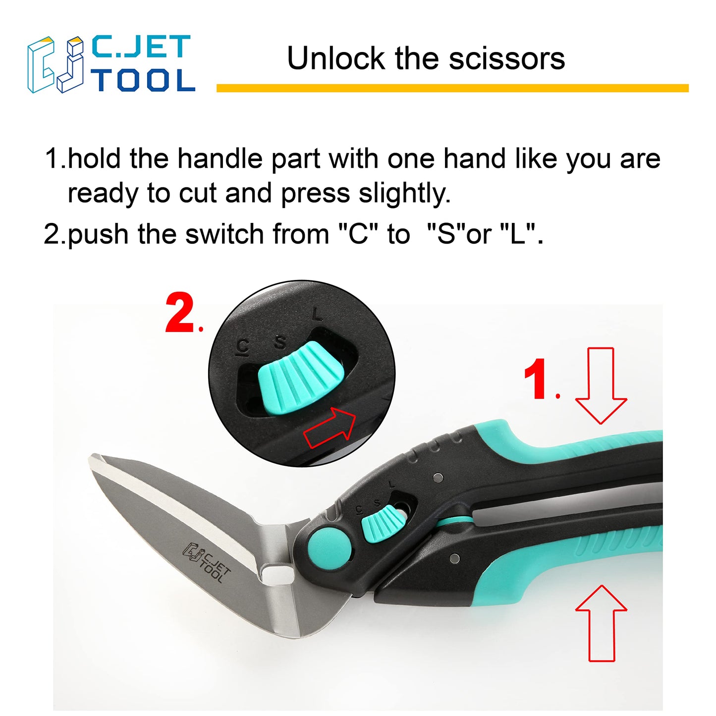 C.JET TOOL 10" Heavy Duty Scissors, Professional, Turquoise, Stainless Steel, Carpet, Cardboard, Leather, Pruning, Gardening